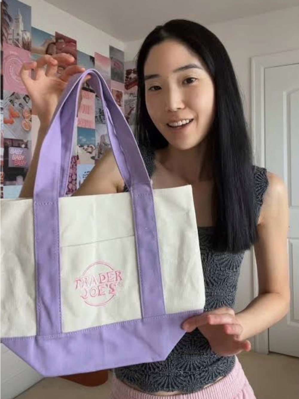 Lavender-Trim Canvas Tote Bag with Logo